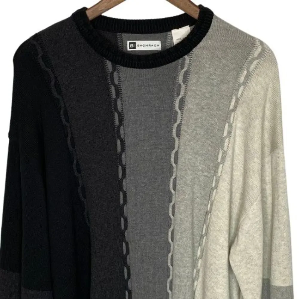 VTG 90s Bachrach Mens Color Block‎ Crew Neck Sweater XL Black Gray Retro Hipster
